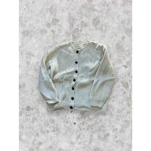 Vintage 1970'S Knit Sweater Cottage Core Granny Button Up‎ Cardigan Knit Cable - Picture 1 of 8